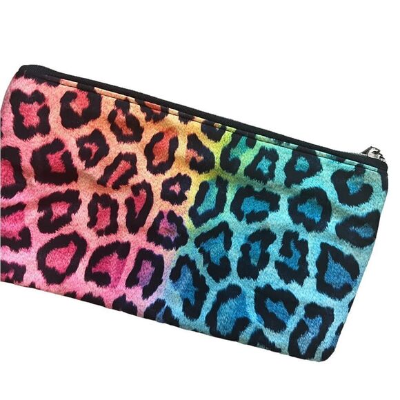 NWOT Colourful Leopard Print Double Pocket Make Up Bag - Picture 4 of 7